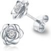 Gold Plated Sterling Silver Rose Flower Earring Studs, Hypoallergenic & Nickel Free Earrings for Women