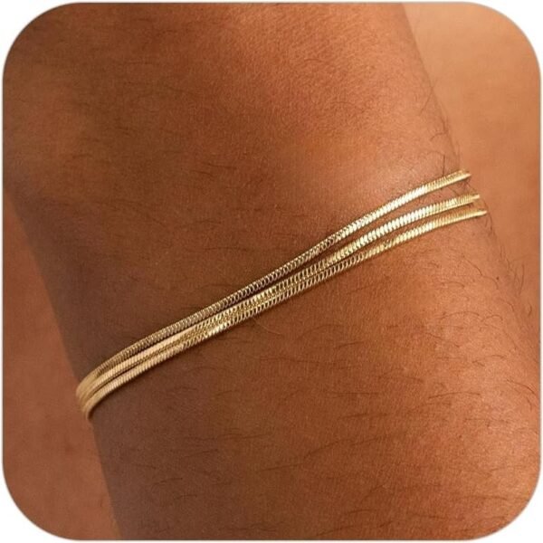 61kJ-ngE2tL._AC_SL1500.jpg Gold Pearl Bracelets for Women Trendy, 14K Real Gold Plated Dainty Stackable Snake Chain CZ Heart Pendant Bracelets, Layered Waterproof Jewelry Gift for Women Adjustable 6"+2"