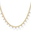 14K Gold Plated Station Necklace - Simulated Diamond Layering Necklaces - Womens CZ Chain
