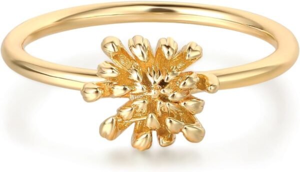 Birth Flower Ring for Women 14K Gold Plated Floral Minimalist Stackable Finger Jewelry Birthday Gifts
