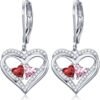 Heart Leverback Earrings Double Birthstone Dangle Earrings for Women, Love Jewelry for Her, Christmas Gifts for Women, Anniversary Birthday Gift for Mom Wife Girlfriend