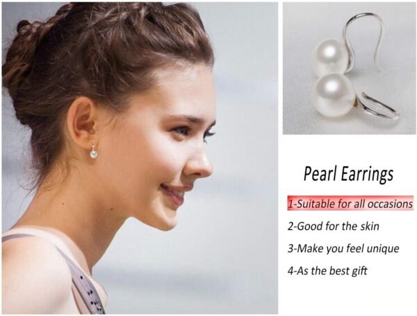 925 Sterling Silver Hoop Handpicked AAA+ Quality 7.5-8mm White Freshwater Cultured Pearl Dangle Drop Earrings Jewelry for Women