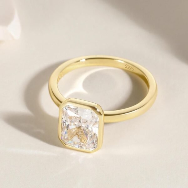 925 Sterling Silver Engagement Rings for Women Radiant Cut Cubic Zirconia Wedding Bands 14K Gold Plated Bezel Promise Rings for Her Size 4-10
