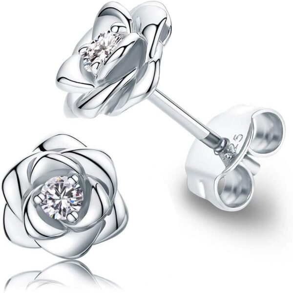 Gold Plated Sterling Silver Rose Flower Earring Studs, Hypoallergenic & Nickel Free Earrings for Women