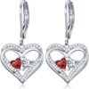 Heart Leverback Earrings Double Birthstone Dangle Earrings for Women, Love Jewelry for Her, Christmas Gifts for Women, Anniversary Birthday Gift for Mom Wife Girlfriend