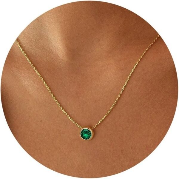 Birthstone Necklace for Women, Dainty 14K Gold Plated Red Blue Green Diamond Emerald Birthstone Necklace 12 Month Birthstone Jewelry Birthday Gifts for Women Teen Girls