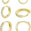 925 Sterling Silver Small Hoop Earrings Cubic Zirconia Huggie Hoop Earrings, 3 Pairs 14K White Gold Plated Cartilage Piercing Earrings Ear Cuff Tiny Hoop Earrings for Women Men