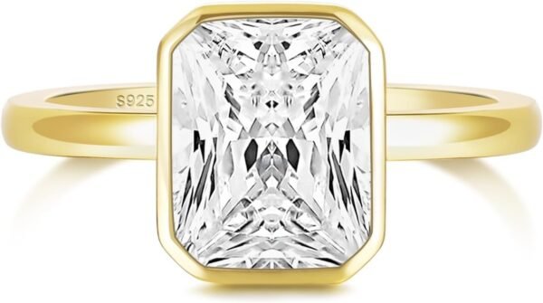 925 Sterling Silver Engagement Rings for Women Radiant Cut Cubic Zirconia Wedding Bands 14K Gold Plated Bezel Promise Rings for Her Size 4-10