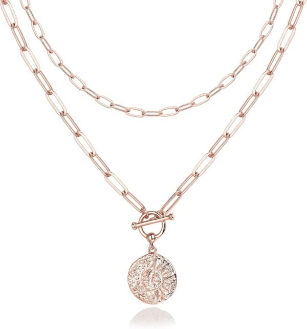 61v3EAWJVlL._AC_SL1500.jpg 14K Gold Plated Layering Necklaces | Stylish Minimalist Design Pendant Necklaces | Bar, Circle, Lotus, Disc, Dog Tag, Horizontal Bar Pendants for Women