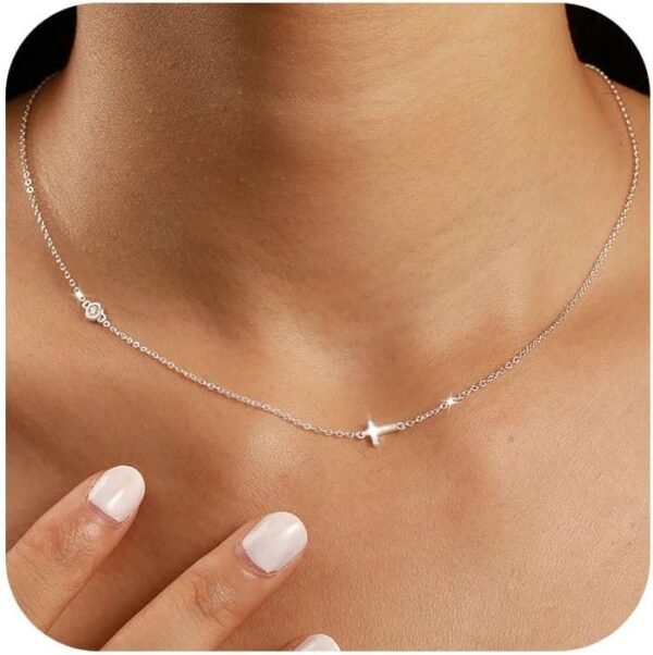 61vWHVpkwYL._AC_SL1500.jpg 925 Sterling Silver Cross Necklace for Women Dainty CZ Horizontal Cross Pendant Necklaces Birthstone Charm Chain for Mom Sideway Crucifix Cross Faith Choker Necklace Halloween Christmas Jewelry Gifts
