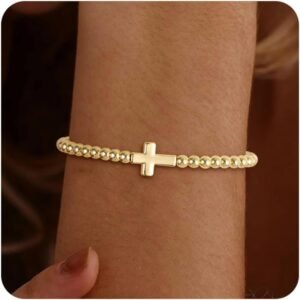 61wLFmbit0L._AC_SL1500.jpg Gold Bracelets for Women 14K Gold Beaded Bracelets Stackable Bracelets for Women Gold Charm Bracelet Non Tarnish Gold Jewelry for Women Trendy