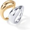 14K Gold Plated Mixed Metal Chunky Two Tone Wavy Dome Rings Pack for Women | Statement Ring Set