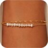 61xPJyupbkL._AC_SL1500.jpg Gold Pearl Bracelets for Women Trendy, 14K Real Gold Plated Dainty Stackable Snake Chain CZ Heart Pendant Bracelets, Layered Waterproof Jewelry Gift for Women Adjustable 6"+2"