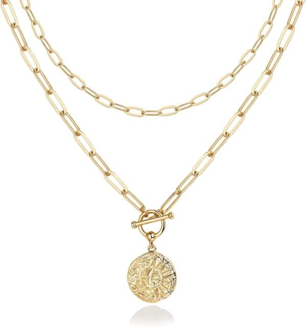 61yQBib0tHL._AC_SL1500.jpg 14K Gold Plated Layering Necklaces | Stylish Minimalist Design Pendant Necklaces | Bar, Circle, Lotus, Disc, Dog Tag, Horizontal Bar Pendants for Women