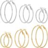 6/8 Pairs Gold Silver Plated Hoop Earrings for Women, Hypoallergenic Stainless Steel Gold Hoops Silver Hoop Earrings Set, Lightweight Large Small Hoops Women Earrings Loop Earrings Set