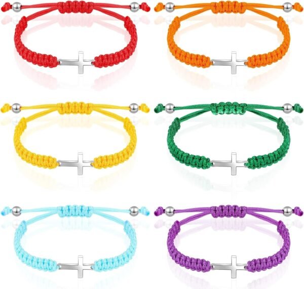 Cross Friendship Bracelet Adjustable Braided Rope Jesus Christian Cross Bracelets Matching Couple String Lucky Strand BFF Wristband for Women Men Boy Girls Easter Baptism