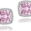 Cubic Zirconia Earrings Studs, Halo CZ Birthstone Simulated Diamond Stud Earrings for Women