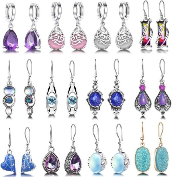 7144eLGuefL._AC_SL1000.jpg 12 Pairs Teardrop Druse Crystal Drop Dangle Earrings for Women Cubic Zirconia Huggie Hoop Earring Jewelry Set Christmas Gifts