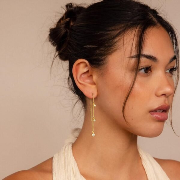 Gold Earrings for Women, Dainty 14K Gold Plated Dangle Earrings for Women Trendy Long Dangle Drop Chain Earring for Sensitive Ears Cute Hypoallergenic Threader Earring Non Tarnish Jewelry Gifts