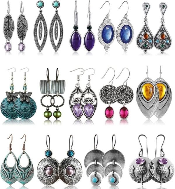 71606NhdSzL._AC_SL1000.jpg 12 Pairs Teardrop Druse Crystal Drop Dangle Earrings for Women Cubic Zirconia Huggie Hoop Earring Jewelry Set Christmas Gifts