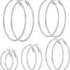 6/8 Pairs Gold Silver Plated Hoop Earrings for Women, Hypoallergenic Stainless Steel Gold Hoops Silver Hoop Earrings Set, Lightweight Large Small Hoops Women Earrings Loop Earrings Set