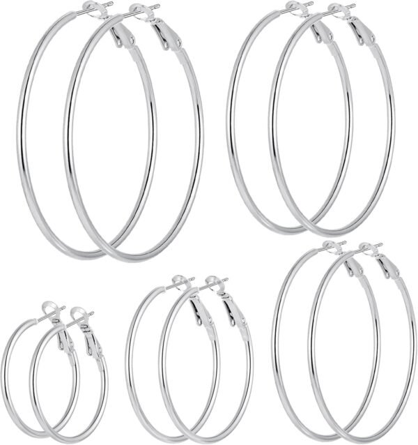 6/8 Pairs Gold Silver Plated Hoop Earrings for Women, Hypoallergenic Stainless Steel Gold Hoops Silver Hoop Earrings Set, Lightweight Large Small Hoops Women Earrings Loop Earrings Set