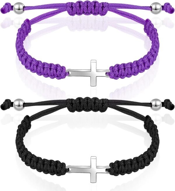 Cross Friendship Bracelet Adjustable Braided Rope Jesus Christian Cross Bracelets Matching Couple String Lucky Strand BFF Wristband for Women Men Boy Girls Easter Baptism