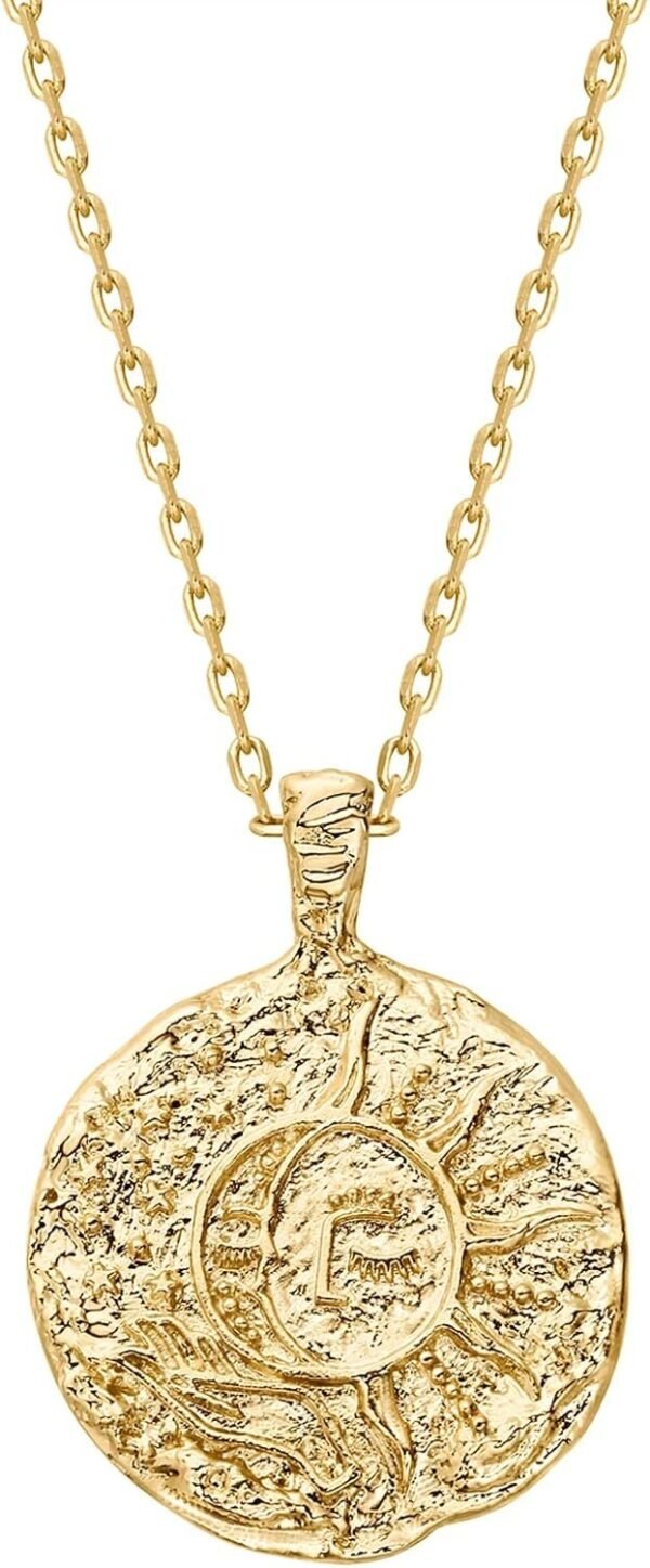 14K Gold Plated Engraved Coin Pendant Necklaces for Women | Byzantine Coin Pendants | Bohemian Necklace