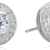 Womens Sterling Silver Cubic Zirconia Halo Pendant Necklace and Stud Earrings Jewelry Set