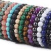 15 PCS 8mm Gorgeous Semi-Precious Gemstones Bracelets Round Beaded Bracelets for Women Men Stone Crystal Stretch Beads Bracelet Unisex