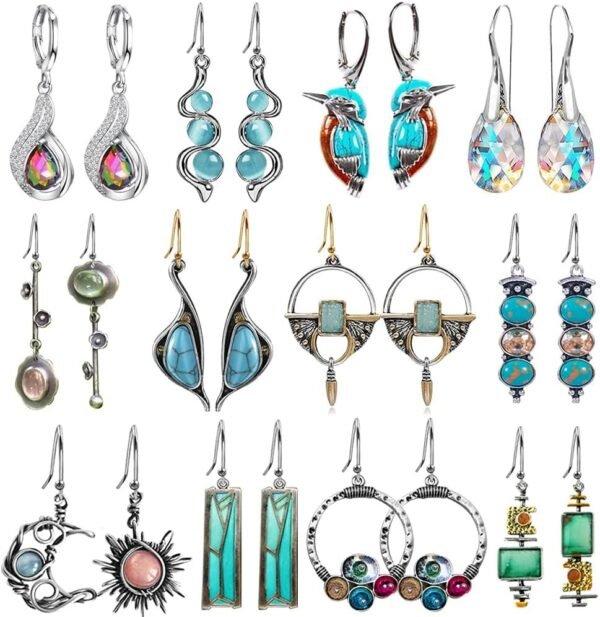 71BvNrtMo7L._AC_SL1000.jpg 12 Pairs Teardrop Druse Crystal Drop Dangle Earrings for Women Cubic Zirconia Huggie Hoop Earring Jewelry Set Christmas Gifts