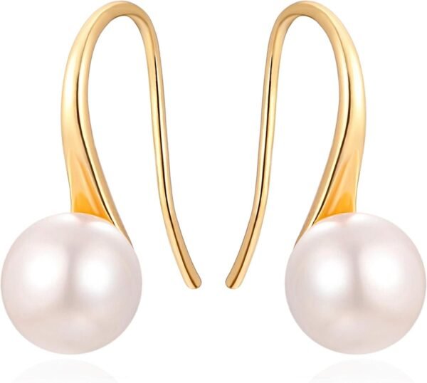 925 Sterling Silver Hoop Handpicked AAA+ Quality 7.5-8mm White Freshwater Cultured Pearl Dangle Drop Earrings Jewelry for Women