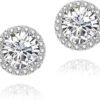 Cubic Zirconia Earrings Studs, Halo CZ Birthstone Simulated Diamond Stud Earrings for Women