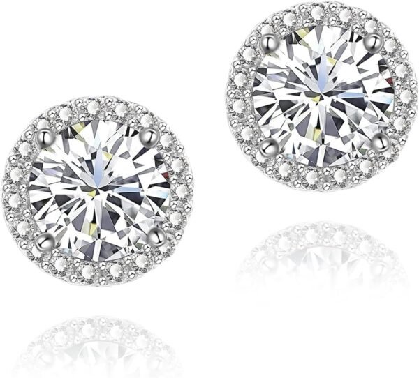 Cubic Zirconia Earrings Studs, Halo CZ Birthstone Simulated Diamond Stud Earrings for Women