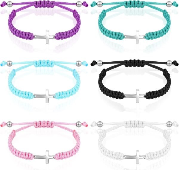 Cross Friendship Bracelet Adjustable Braided Rope Jesus Christian Cross Bracelets Matching Couple String Lucky Strand BFF Wristband for Women Men Boy Girls Easter Baptism