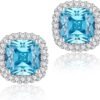 Cubic Zirconia Earrings Studs, Halo CZ Birthstone Simulated Diamond Stud Earrings for Women