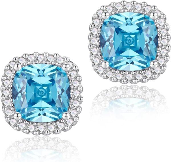 Cubic Zirconia Earrings Studs, Halo CZ Birthstone Simulated Diamond Stud Earrings for Women