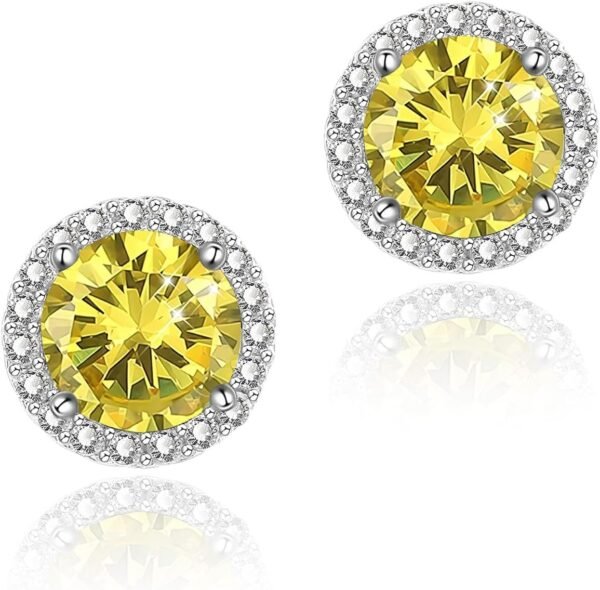 Cubic Zirconia Earrings Studs, Halo CZ Birthstone Simulated Diamond Stud Earrings for Women