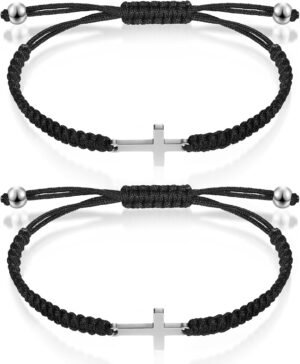 Cross Friendship Bracelet Adjustable Braided Rope Jesus Christian Cross Bracelets Matching Couple String Lucky Strand BFF Wristband for Women Men Boy Girls Easter Baptism