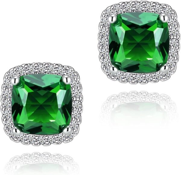 Cubic Zirconia Earrings Studs, Halo CZ Birthstone Simulated Diamond Stud Earrings for Women