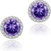 Cubic Zirconia Earrings Studs, Halo CZ Birthstone Simulated Diamond Stud Earrings for Women