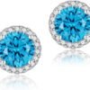 Cubic Zirconia Earrings Studs, Halo CZ Birthstone Simulated Diamond Stud Earrings for Women