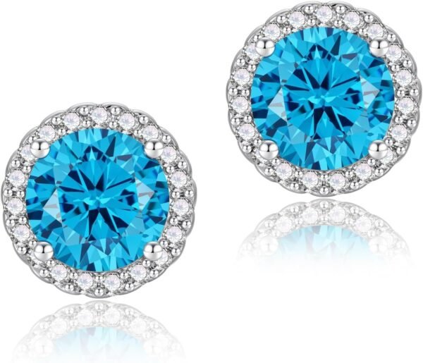 Cubic Zirconia Earrings Studs, Halo CZ Birthstone Simulated Diamond Stud Earrings for Women