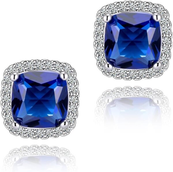 Cubic Zirconia Earrings Studs, Halo CZ Birthstone Simulated Diamond Stud Earrings for Women