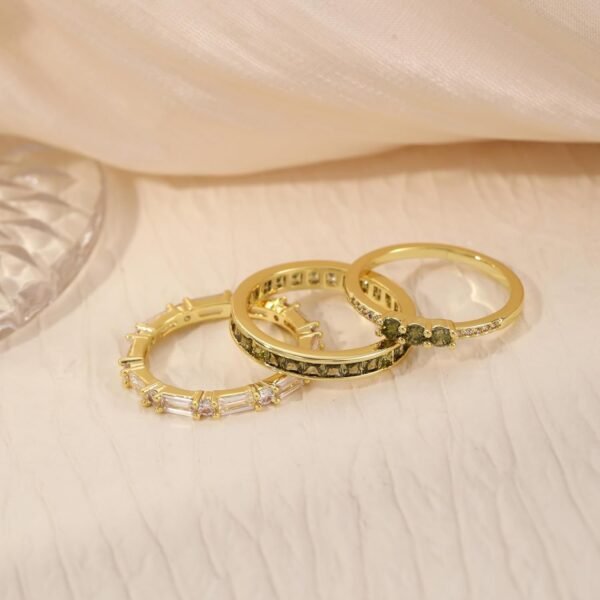 Gold Rings for Women Non Tarnish Dainty Stackable Rings Trendy Eternity Promise CZ Peridot Ring Set Waterproof Gold Jewelry for Women Size 5-10