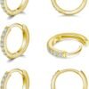 925 Sterling Silver Small Hoop Earrings Cubic Zirconia Huggie Hoop Earrings, 3 Pairs 14K White Gold Plated Cartilage Piercing Earrings Ear Cuff Tiny Hoop Earrings for Women Men