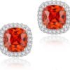 Cubic Zirconia Earrings Studs, Halo CZ Birthstone Simulated Diamond Stud Earrings for Women