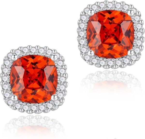 Cubic Zirconia Earrings Studs, Halo CZ Birthstone Simulated Diamond Stud Earrings for Women