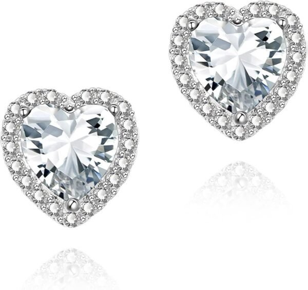 Cubic Zirconia Earrings Studs, Halo CZ Birthstone Simulated Diamond Stud Earrings for Women