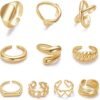 71TldQcA5VL._AC_SL1500.jpg 10PCS Gold Dome Chunky Rings for Women 18K Gold Plated Braided Twisted Round Signet Rings Adjustable Open Ring Band Statement Jewelry Size 7-9